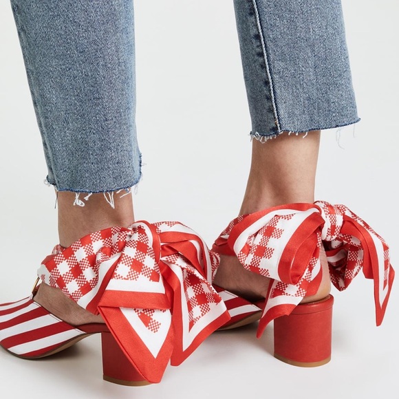 NWOB Mother of Pearl Canvas Amber Mules in Red/White - Picture 2 of 5